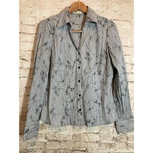 Brina & Em Top Womens Large Black Micro‎ Striped All Over Floral Embroidery
